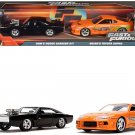 Dom's Dodge Charger R/T Black and Brian's Toyota Supra Orange Set of 2 pieces 1/32 Diecast