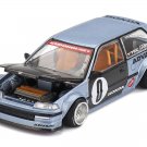 Honda Civic (EF) "Kaido Roulette V1" Blue Metallic with Carbon Hood and Doors 1/64 Diecast Model