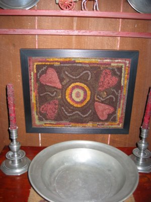 Hooked Rug - Framed -Hearts