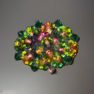 Vintage Brooch Green Pink Crystal Watermelon Marguerite Rivoli Rhinestones Pin