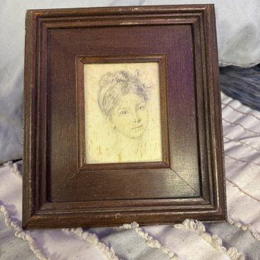 Vintage Rene David Drawing, Shadowbox Style Frame, Under Glass, Made in Italy
