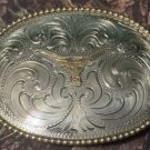 Vintage Sterling Silver Plated Long Horn Belt Buckle
