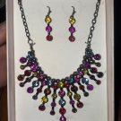 Colorful Statement Necklace With Multi-Colored Rhinestones and dangle earrings