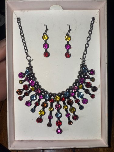 Colorful Statement Necklace With Multi-Colored Rhinestones and dangle earrings