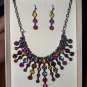 Colorful Statement Necklace With Multi-Colored Rhinestones and dangle earrings