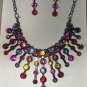 Colorful Statement Necklace With Multi-Colored Rhinestones and dangle earrings