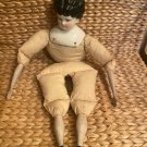 Antique Porcelain China Doll Cloth Body Hand Carved Wood Limbs