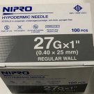 100 pcs/ Box,..Nipro 27 x 1 in, 25 mm..New 100 pcs/ Box,..Nipro 27 x 1 in, 25 mm..New