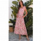 Pink Floral Lace Tied Strap Empire Waist Maxi Dress  LC6121006