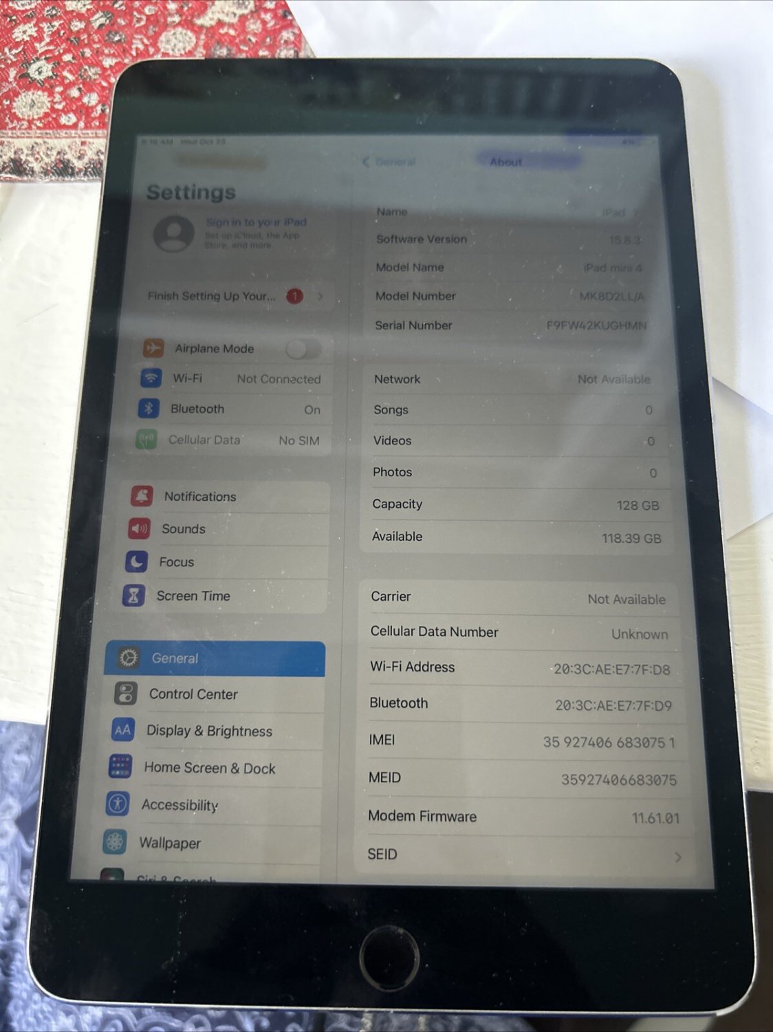 APPLE IPAD MINI 4 | MK8D2LL/A | 7.9" | 128GB | UNLOCKED | SPACE GRAY Grade A