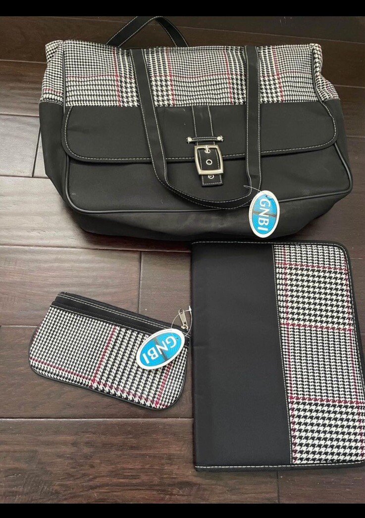 ladies office hand bags With Folder And zip Pouch Set 3pc