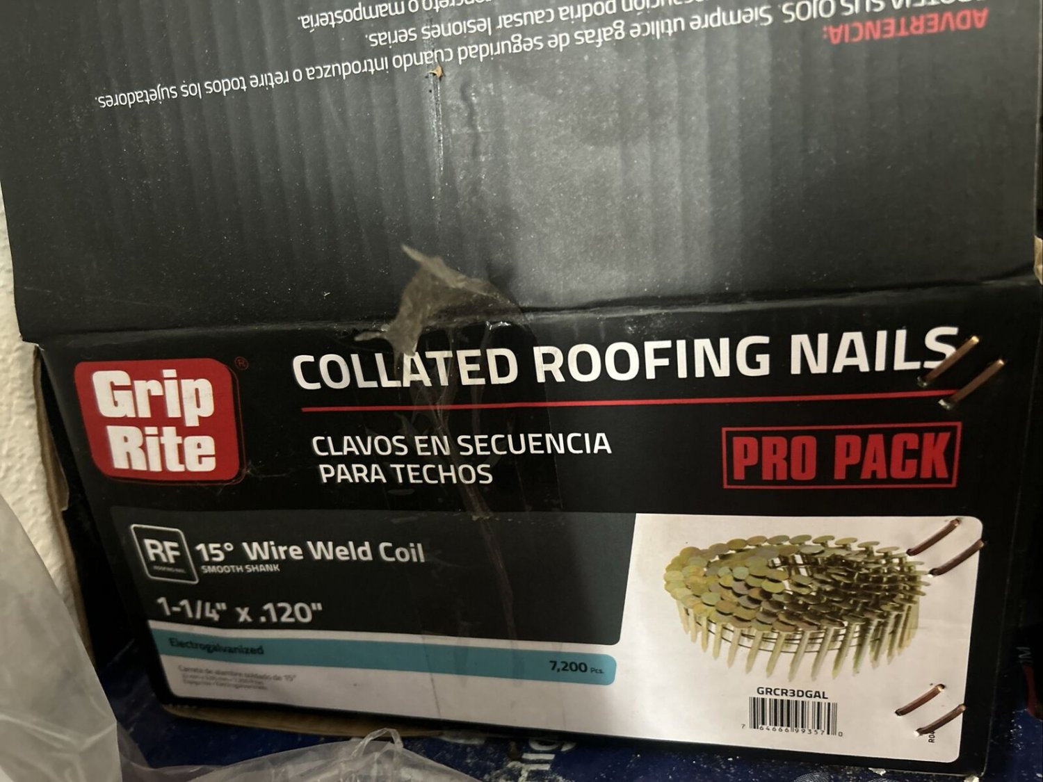 Grip-Rite 1-1/4 in. 11 Ga. Angled Coil Roofing Nails 15 deg Smooth Shank 7200 pc