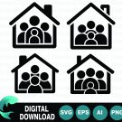 House Silhouettes with Family Groups Inside, SVG Home Icons Collection