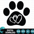 Pet Paw Print with Hearts Symbol for Animal Lovers