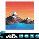 Beautiful Mountain Landscape at Sunset with Lake Reflection SVG Vector Illustration Beautiful Mountain Landscape at Sunset with Lake Reflection SVG Vector Illustration