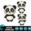 Cute Panda Bear SVG Cartoon Characters in Different Poses Vector Illustration