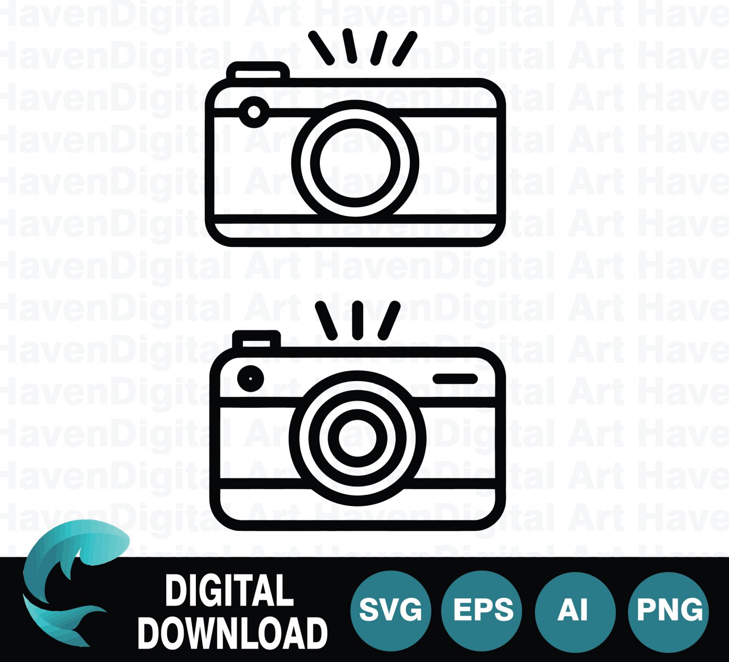 Camera with Flash Photography SVG Vector Line Icon Set