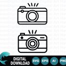 Camera with Flash Photography SVG Vector Line Icon Set