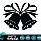 Christmas Bells with Bow Ribbon Silhouette SVG Vector Illustration