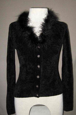 Black Chenelle Sweater w/Ostrich trim from London Sz PS
