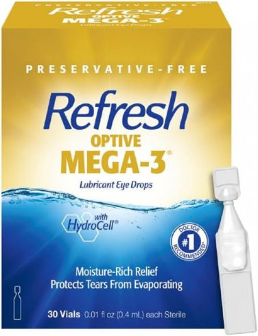 Refresh Optive MEGA-3 Lubricant Eye Drops Preservative-Free Artificial Tears, 0.01 fl oz (0.4 mL)