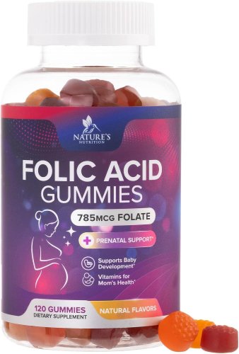 Folic Acid Gummies, 120 Ct &acirc;�� 785 mcg B9 for Women Before, During & After Pregnancy, Vegan Support