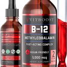 Vegan Liquid B-12 Drops – 60 x 5000 mcg Extra Strength Raspberry Flavored Vitamin B12 Liquid