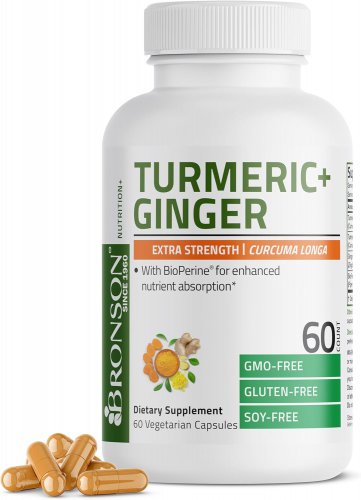 Bronson Turmeric + Ginger &acirc;�� Extra Strength Joint & Digestion Support, 60 Vegetarian Capsules