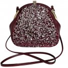 Patricia Nash Portafina Leather Sequined Frame Crossbody Bag-Burgundy-NWT