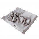 Locks & Mane 100% Mulberry Silk 3-Pc Scrunchie Set W/ Queen Pillow Case Gray Locks & Mane 100% Mulberry Silk 3-Pc Scrunchie Set W/ Queen Pillow Case Gray