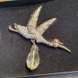 Heidi Daus A Very Special Delivery Beaded Crystal Stork Pin/Brooch Green Stone
