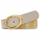 Patricia Nash Aviano Greek Embroidered Leather Belt Chalk White Size M