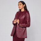 G by Giuliana Women's Lamb Leather Single-Breasted Blazer Wineberry 2XL