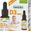 Land Art - Certified Organic Vitamin D3 Drops Baby – 400 IU per Drop – 490 Servings