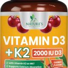 Vitamin D3 K2 2000 IU Plus with K2 (MK-7) 75 mcg - Vitamins D & K Complex Supplement for Bone