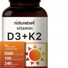NatureBell Vitamin D3 5,000 IU + K2 100 mcg, 240 Softgels | Daily 2-in-1 Formula