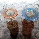 Custom Birchwood Candle Holders Set of 2 Orange & Blue Colors