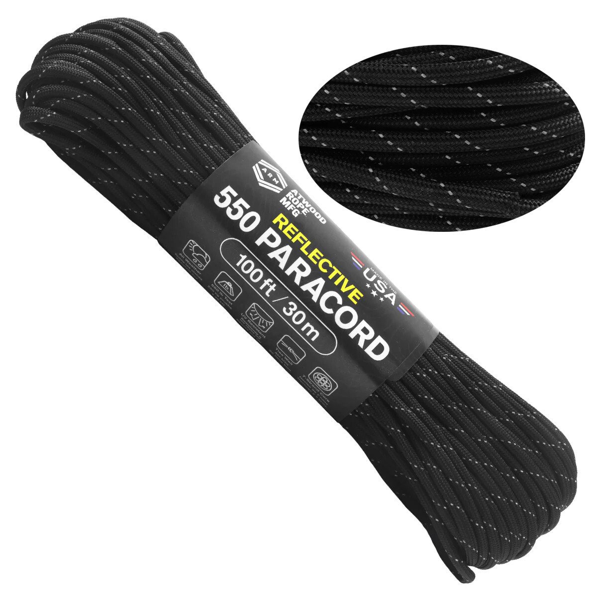 ATWOOD USA Reflective Paracord 550 Type III 7Strand 4mm AUTHENTIC small batch