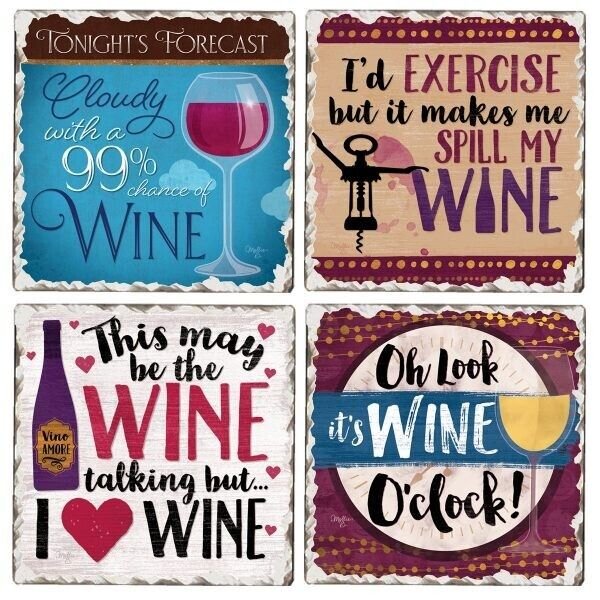 Wine Tasting Tumbled Tile Coaster Set of 4, Wine Decor, Wine Lovers