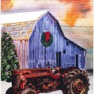 Holiday Farm Tractor Large Garden/Yard Flag, 29" x 42" Wintry Theme, Christmas