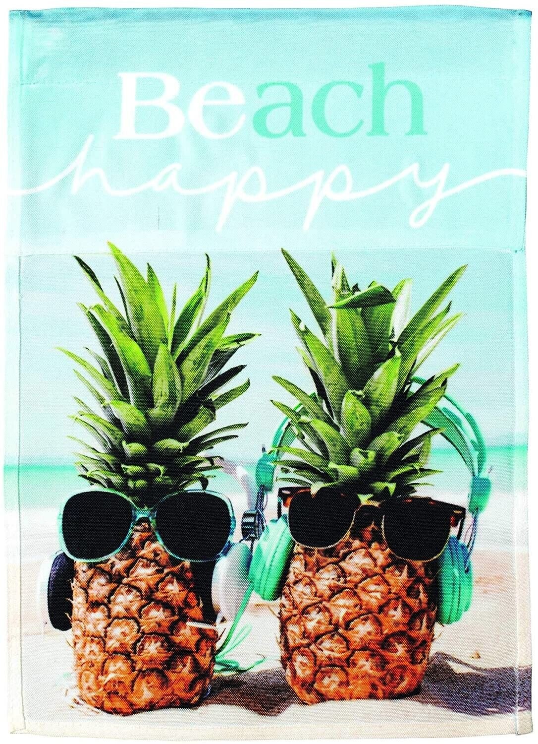 Beach Happy Pineapple Large Garden Flag, 29" x 42", Coastal Flag, Fun Yard Flag