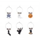 Halloween Spook Gang Wine Charm Set of 6, Bat, Ghost, Cat, Witch Hat, Spider