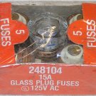 5 Pack Master Electrician 248104 15 Amp Glass Plug Fuses - Buss W15 Equivalent