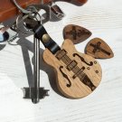 Personalized Wooden Guitar Keychain with Pick on Magnet, Pick Holder
