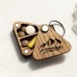Wood Pill box Keychain Mountain Engraving Personalized Two-Compartment Organizer