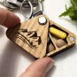 Wood Pill box Keychain Mountain Engraving Personalized Two-Compartment Organizer