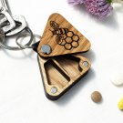 Wood Pill box Keychain Bee Engraving Personalized Two-Compartment Organizer