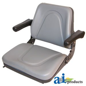 T500GY Universal Tractor Seat w/ Slide Track & Flip-Up Armrests GRAY VINYL