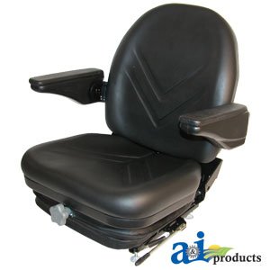 HIS360 Universal High Back Industrial Tractor Seat w/ Suspension Slide Track & Armrests