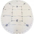 Polyester 72x126_ Oval Embroidery Oval Tablecloth Blue Rose Flowers 12 Napkins